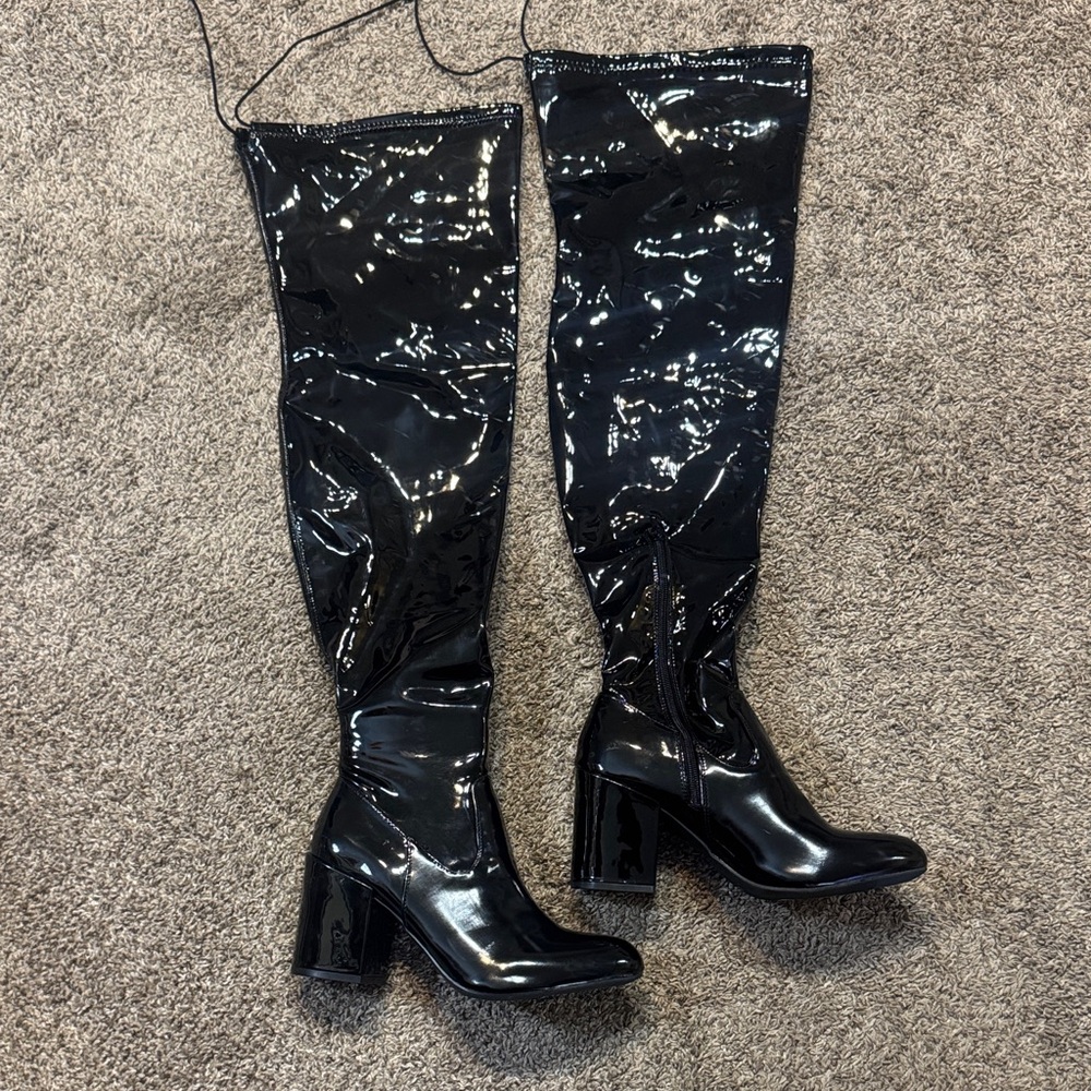 Black Patent Leather Knee-High Boots